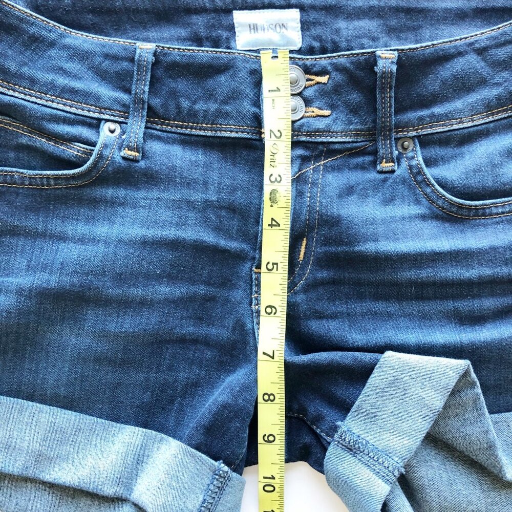 HUDSON Croxley Mid Thigh Dark Wash Rolled Hem Shorts Womens 26 - Picture 10 of 10